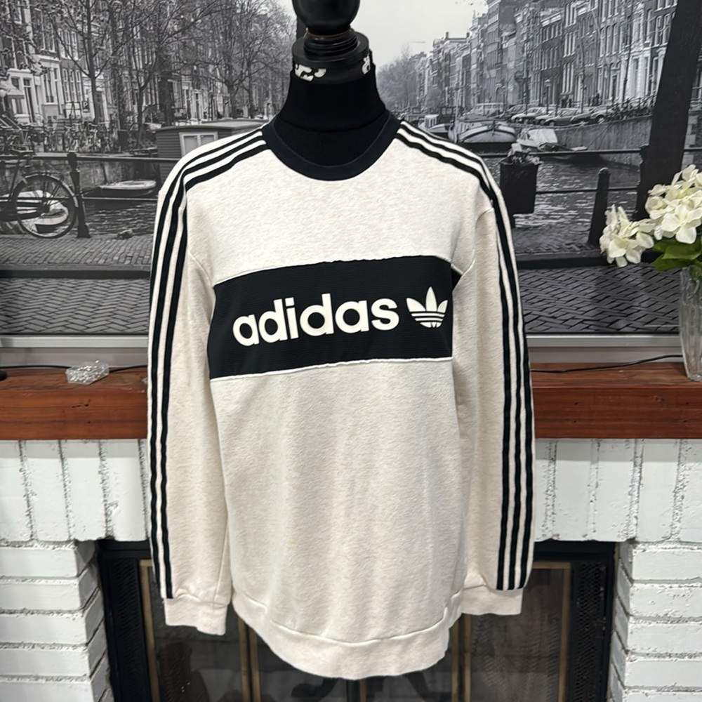 Adidas Unisex Cream Black Striped Large Cowl Neck Long Sleeve